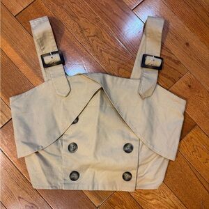 Anthropologie Beige Trench-Inspired Button Crop Top with Buckle Straps - Size 8